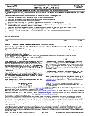 IRS Identity Theft Affidavit Form 14039