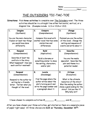 Activity board game cards pdf - The Outsiders Tic-Tac-Toe - Reeths-Puffer Schools - blogs reeths-puffer