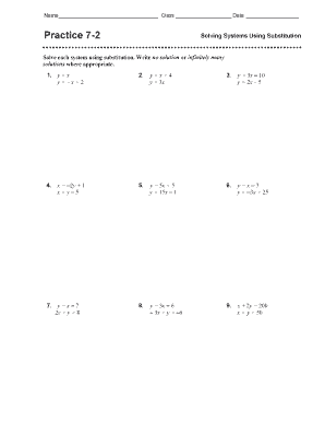 Practice 7-2 Solving Systems Using Substitution