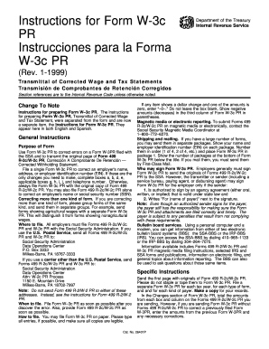 Form W-3c PR Instructions