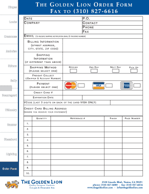 The Golden Lion Order Form