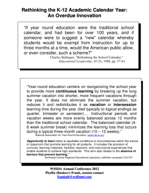 Fillable Online Rethinking the K-12 Academic Calendar Year An Overdue 