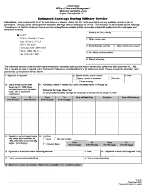 US Military Service Earnings Estimate Form