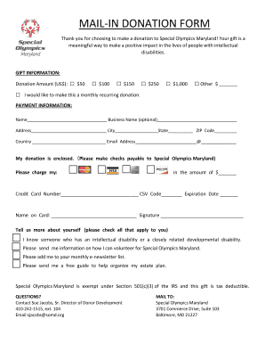 Special Olympics Maryland Mail-In Donation Form