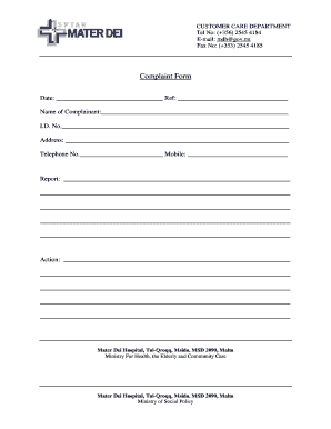 Mater Dei Hospital Complaint Form