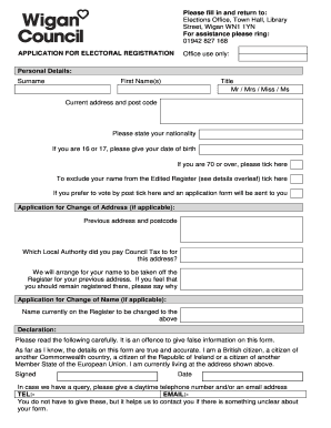 UK Electoral Registration Application Form