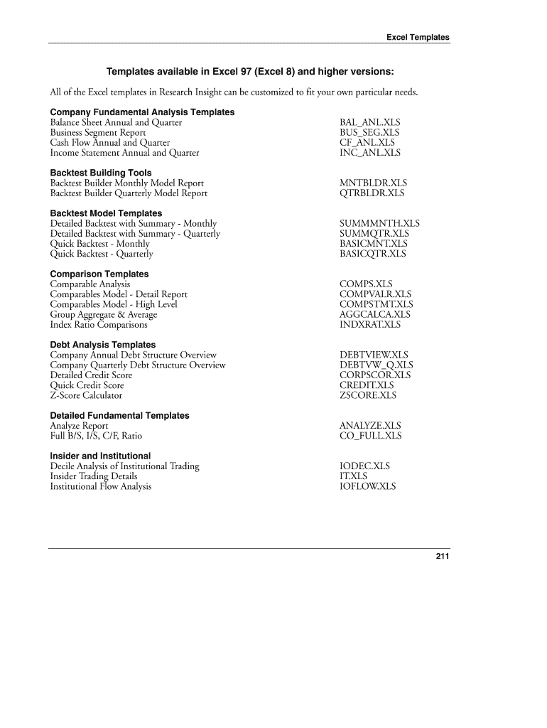 Fillable Online Templates Available In Excel 97 Excel 8 And Higher 