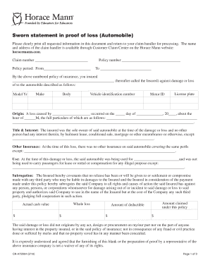 Sworn Statement in Proof of Loss Automobile