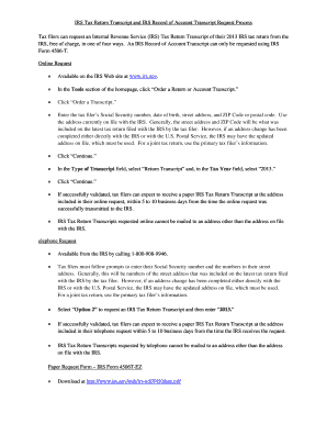 IRS Tax Return Transcript Request Instructions