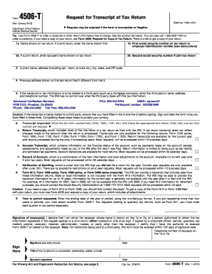 IRS Form 4506-T Request for Transcript of Tax Return