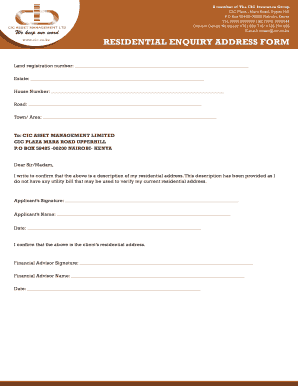 Residential Enquiry Address Form