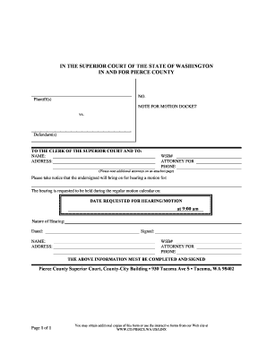Washington Motion Hearing Notice