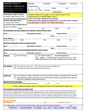 Camper Health History Form