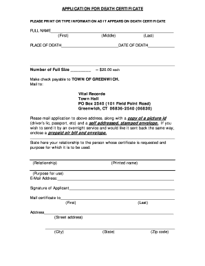 Application for Death Certificate
