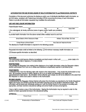 Authorization for Health Information Disclosure to School Districts
