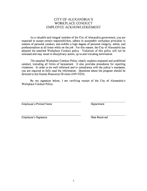 City of Alexandria Workplace Conduct Employee Acknowledgement