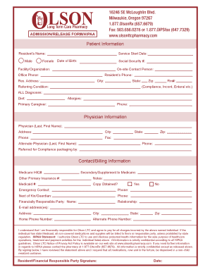 Long Term Care Pharmacy Admission Release Form