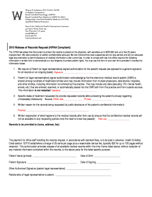 HIPAA Compliant Release of Medical Records Request