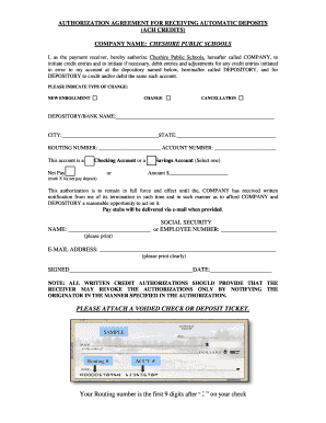 Authorization Agreement for ACH Credits