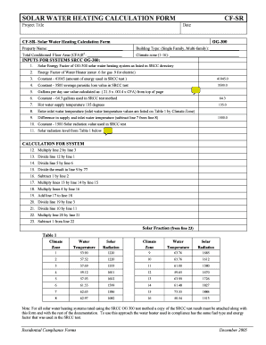 Solar Water Heating Calculation Form