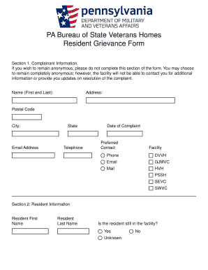 PA Resident Grievance Form