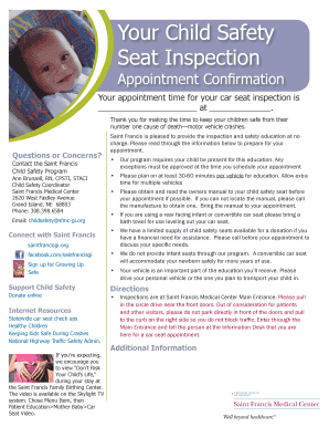 Child Safety Seat Inspection Appointment Confirmation