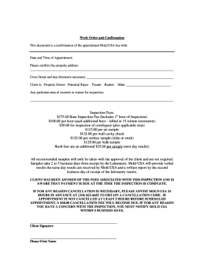 Mold Inspection Work Order and Confirmation
