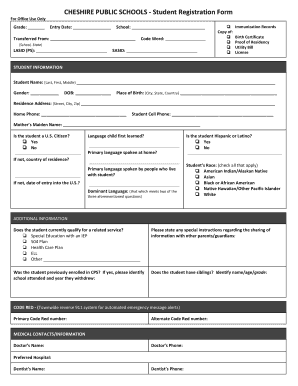 Cheshire Public Schools Student Registration Form