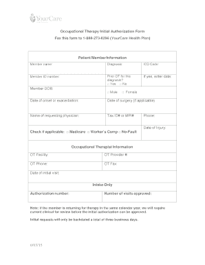 Occupational Therapy Initial Authorization Form
