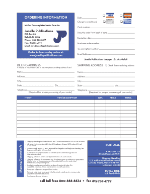 Janelle Publications Order Form