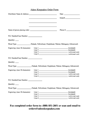 Adees Keepsakes Order Form