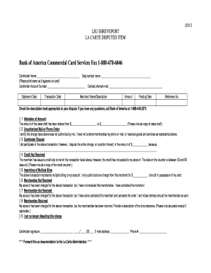 Bank of America Disputed Item Form