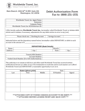 Debit Authorization Form