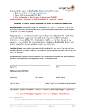 CORI Acknowledgement Form