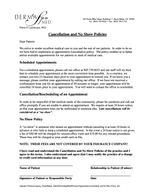 Appointment Cancellation and No Show Policy