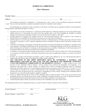 Marijuana Addendum for Lease Agreement