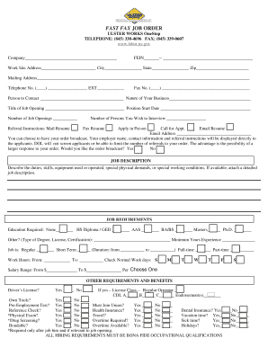 New York Fast Fax Job Order Form