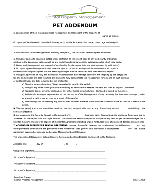 Pet Addendum to Lease Agreement