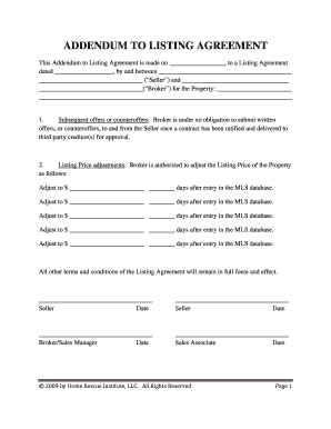 Addendum to Listing Agreement