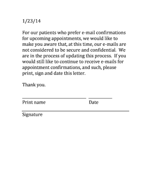 Patient Email Confirmation Consent