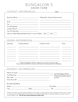 Bungalow 5 Order Form