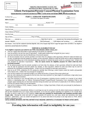 Virginia High School League Athletic Participation Form
