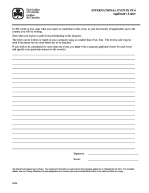 Applicant's Letter for International Events