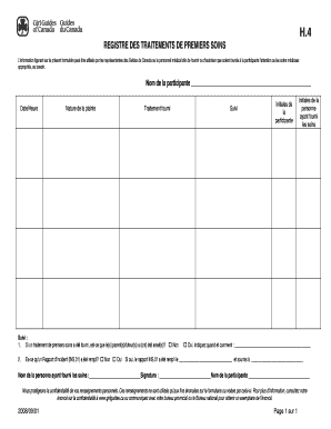 REGISTRE DES TRAITEMENTS DE PREMIERS SOINS