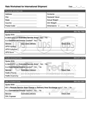 International Shipment Rate Worksheet