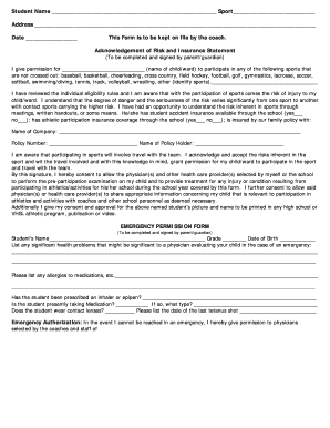 Acknowledgement of Risk and Insurance Statement
