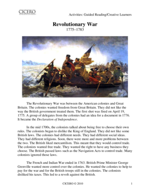 Revolutionary War Reading Activity
