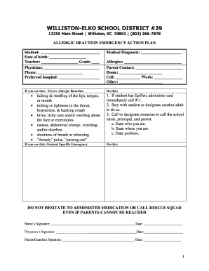 Allergic Reaction Emergency Action Plan