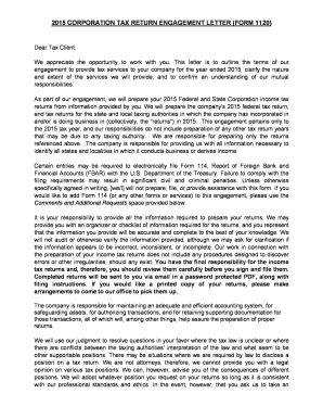 2015 Corporation Tax Return Engagement Letter