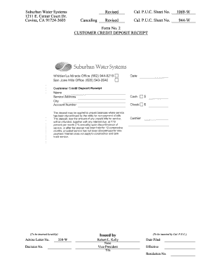 California Customer Credit Deposit Receipt